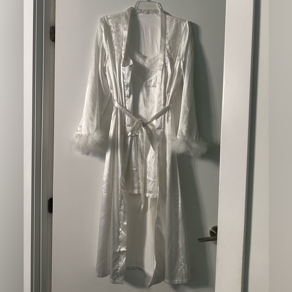 White Satin Robe & Cami Slip Dress - Picture 1 of 7